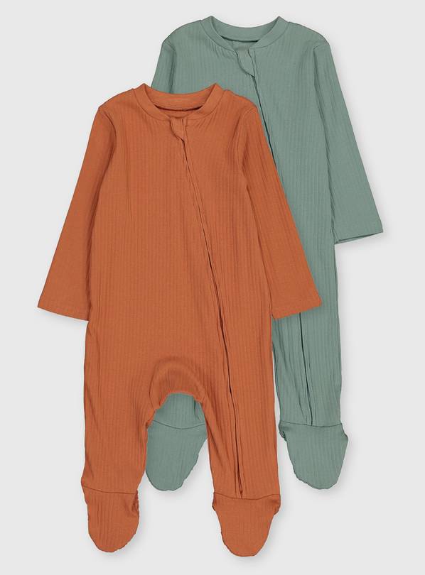 Buy Orange & Mint Ribbed Sleepsuits 2 Pack Up to 3 mths Sleepsuits